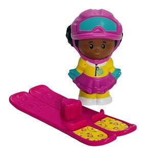 Fisher Price Little People Tessa Girl In Pink & Yellow With Winter Skis Kids Toy